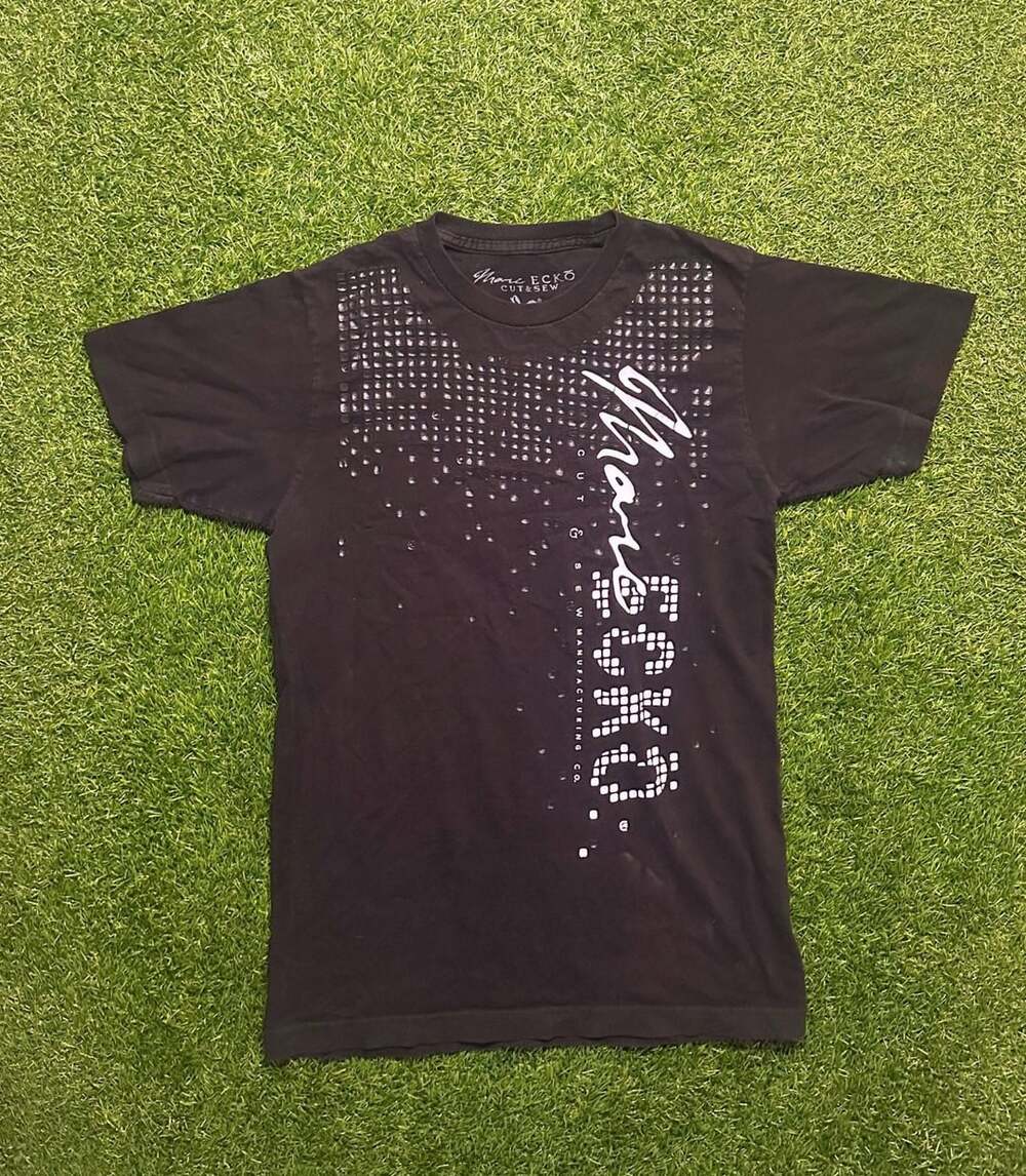 Y2K Marc Ecko Cut & Sew T-Shirt Size S Black Graphic Stud Embellished
